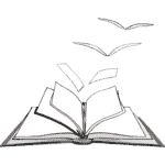 The Poet's Magic Logo, a book with pages flying out of it, becoming birds.