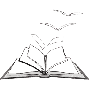 The Poet's Magic Logo, a book with pages flying out of it, becoming birds.