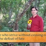 Those who strive without ceasing or despair / See the defeat of fate